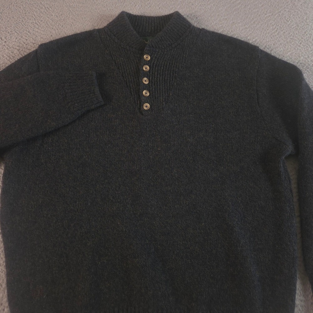 VINTAGE Gander Mountain Sweater Mens XL Navy Henley Wool Blend Made in USA 90s